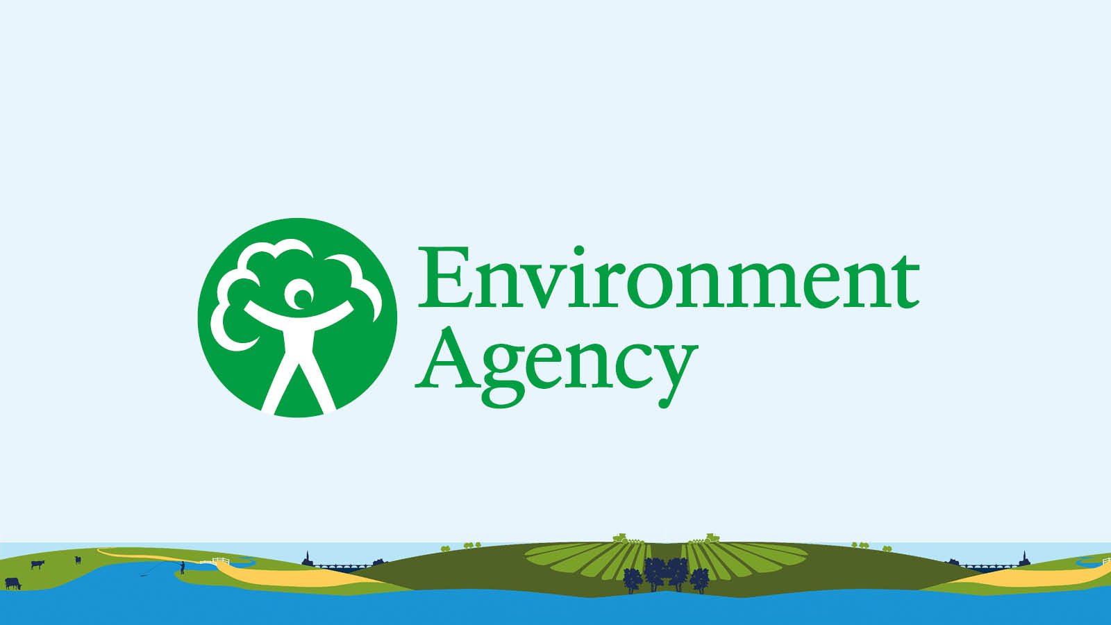 Environment Agency astride lake with water and trees