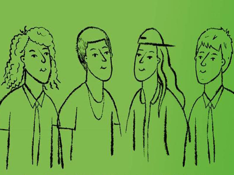 Illustration of 4 young people with smiling expressions